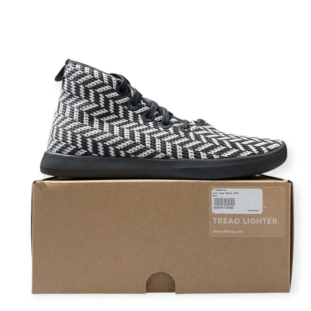 Allbirds Tree Topper High Top Sneakers WOMENS 10 Black White Waves Limited NIB
